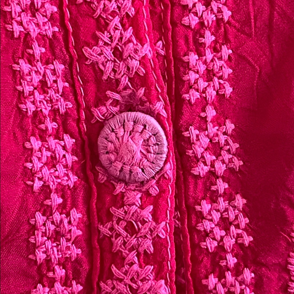 JOHNNY WAS "Midge" Boho Resort Wear Hippie-Chic Magenta Floral Embroidery Top XS - Picture 5 of 16